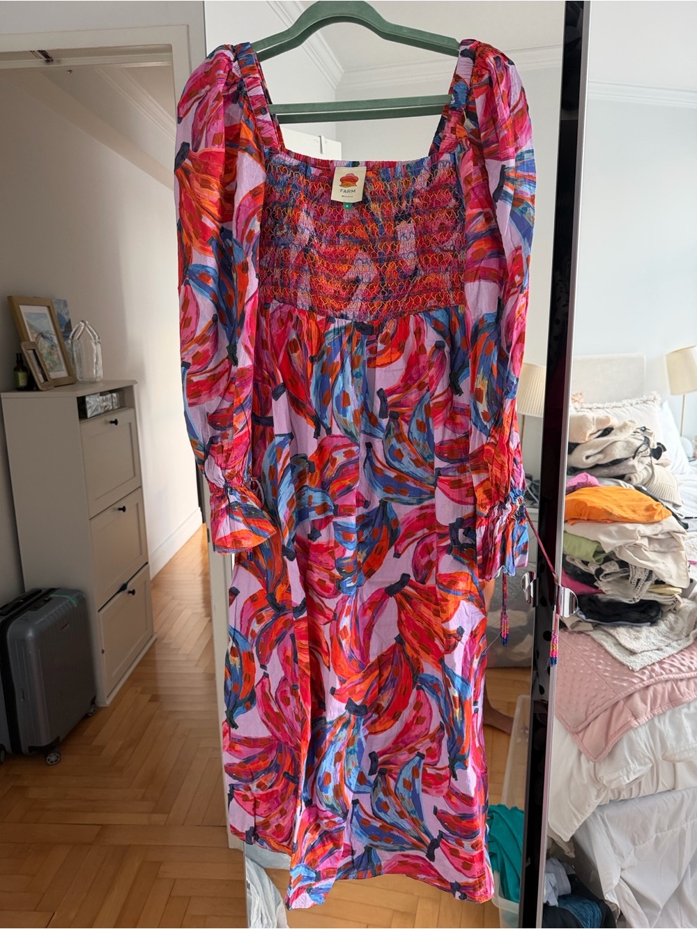 Vibrant Pink Multi-Color Smocked Midi Dress - Picture 3 of 6